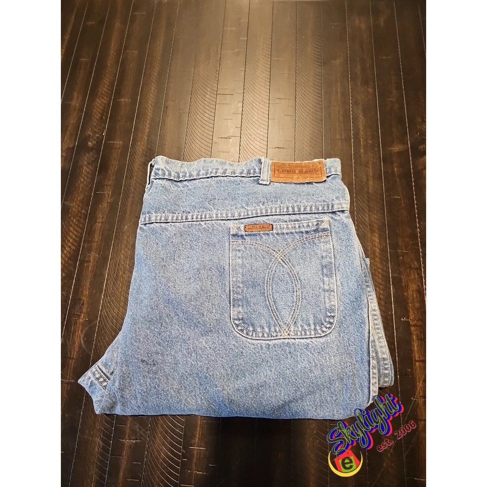 Long Haul Mens Blue Vintage Straight Leg Denim Jeans High Rise Retro Size 48x30